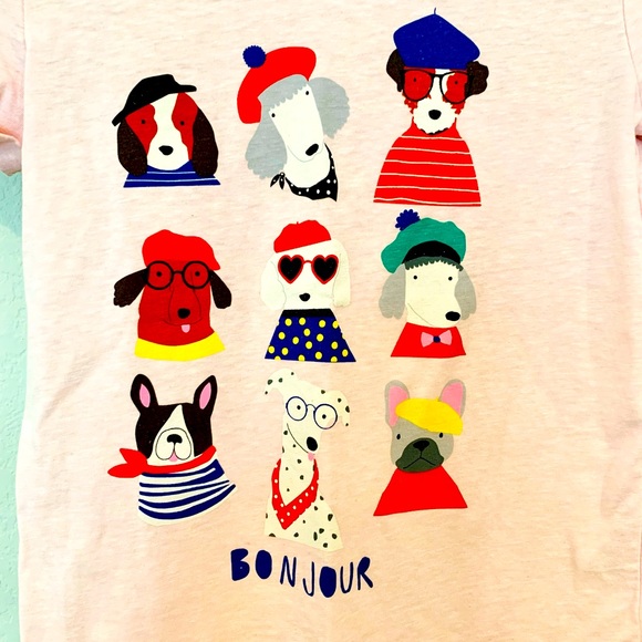 NEW Mini Boden Girls Pink Short Sleeve Bonjour Dog Top Size 5-6Y - Picture 5 of 12